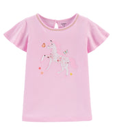 Pink tee with sequined unicorn